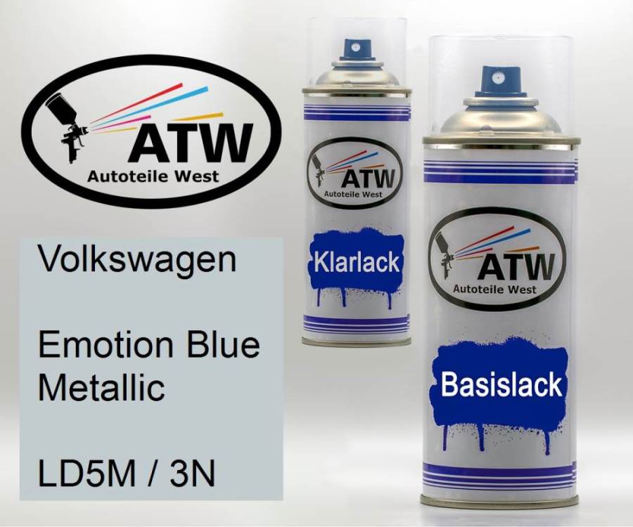 Volkswagen, Emotion Blue Metallic, LD5M / 3N: 400ml Sprühdose + 400ml Klarlack - Set, von ATW Autoteile West.